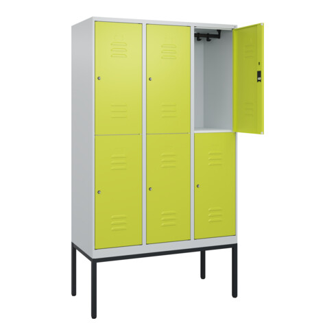 C+P Doppelstock-Spind Classic PLUS, Gestell, 3 Abteile, 2120x1200x500mm, 7035/00 Verschluss Zylinderschloss Front 1108060 RDS Viridingrün