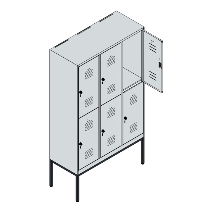 C+P Doppelstock-Spind Classic PLUS, Gestell, 3 Abteile, 2120x1200x500mm, 7035/30 Verschluss Sicherheits-Drehriegel Front RAL 3020 Verkehrsrot