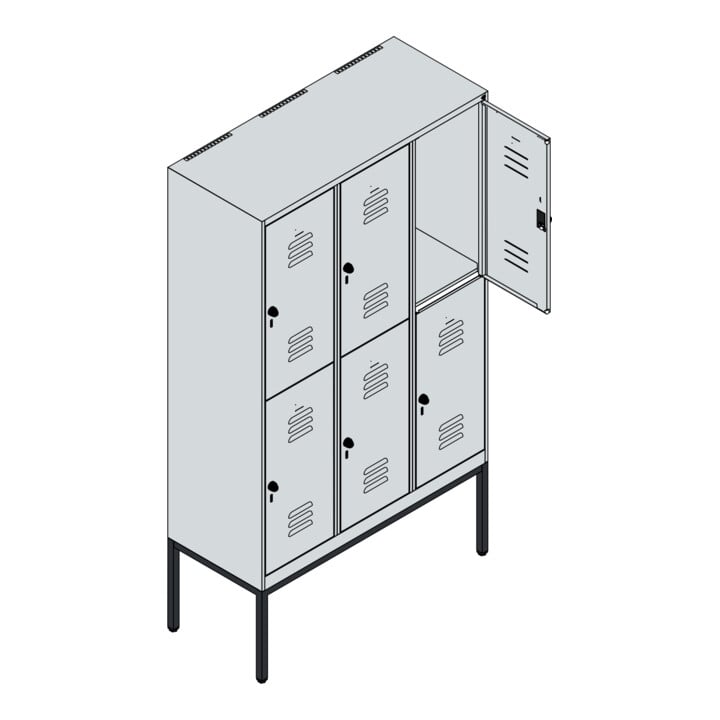 C+P Doppelstock-Spind Classic PLUS, Gestell, 3 Abteile, 2120x1200x500mm, 7035/30 Verschluss Zylinderschloss Front RAL 3003 Rubinrot