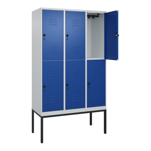 C+P Doppelstock-Spind Classic PLUS, Gestell, 3 Abteile, 2120x1200x500mm, 7035/50 Verschluss Sicherheits-Drehriegel Front RAL 5010 Enzianblau