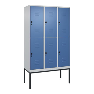 C+P Doppelstock-Spind Classic PLUS, Gestell, 3 Abteile, 2120x1200x500mm, 7035/50 Verschluss Sicherheits-Drehriegel Front RAL 5023 Fernblau