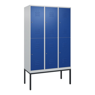 C+P Doppelstock-Spind Classic PLUS, Gestell, 3 Abteile, 2120x1200x500mm, 7035/50 Verschluss Zylinderschloss Front RAL 5010 Enzianblau