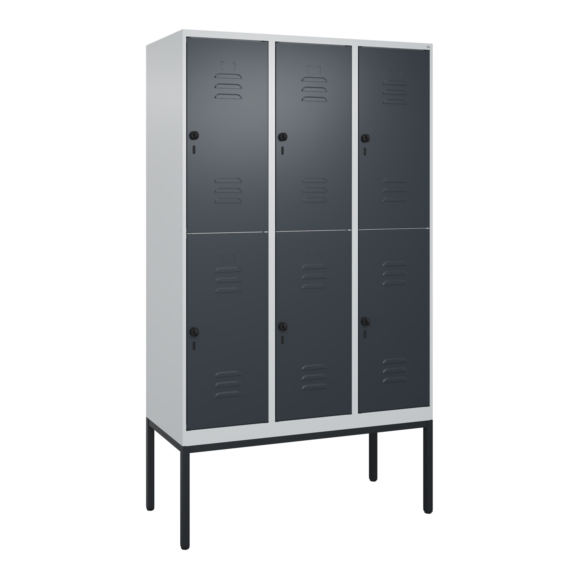 C+P Doppelstock-Spind Classic PLUS, Gestell, 3 Abteile, 2120x1200x500mm, 7035/70 Verschluss Sicherheits-Drehriegel Front RAL 7016 Anthrazitgrau ; C +