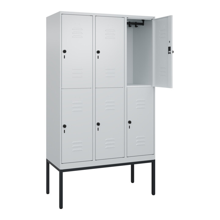 C+P Doppelstock-Spind Classic PLUS, Gestell, 3 Abteile, 2120x1200x500mm, 7035/70 Verschluss Sicherheits-Drehriegel Front RAL 7035 Lichtgrau