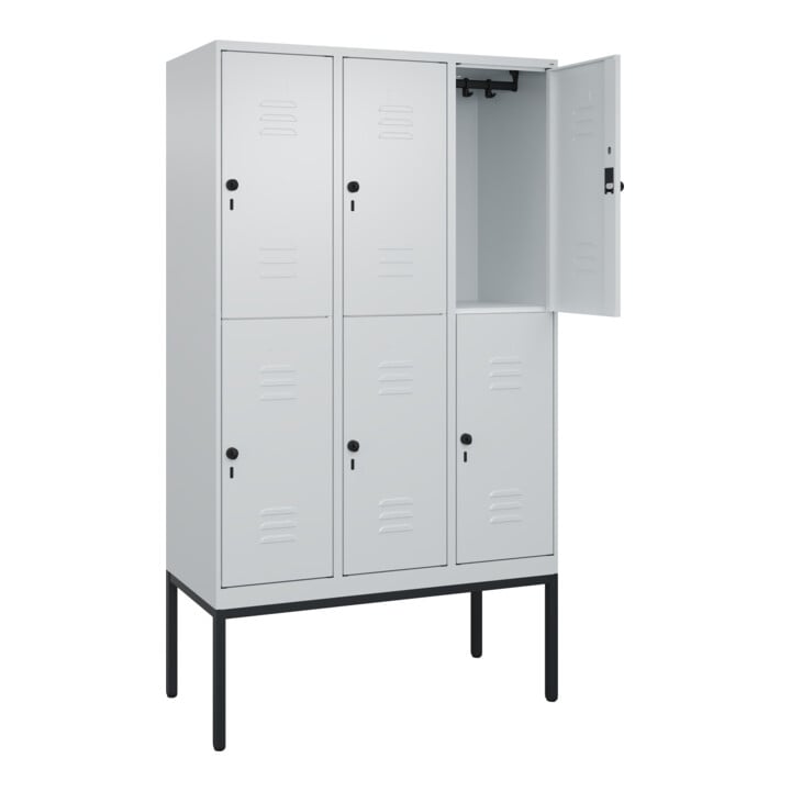 C+P Doppelstock-Spind Classic PLUS, Gestell, 3 Abteile, 2120x1200x500mm, 7035/70 Verschluss Sicherheits-Drehriegel Front RAL 7035 Lichtgrau