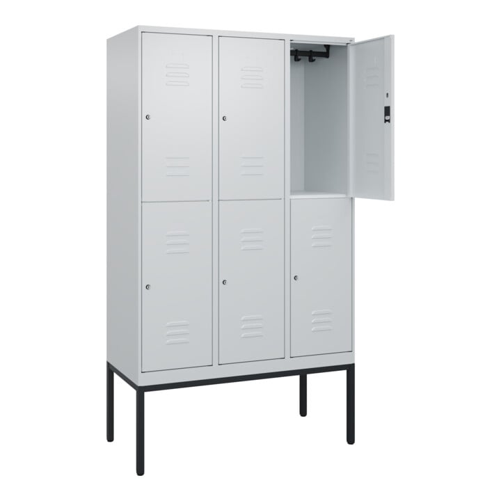C+P Doppelstock-Spind Classic PLUS, Gestell, 3 Abteile, 2120x1200x500mm, 7035/70 Verschluss Zylinderschloss Front RAL 7035 Lichtgrau