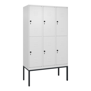 C+P Doppelstock-Spind Classic PLUS, Gestell, 3 Abteile, 2120x1200x500mm, 9016/90 Verschluss Sicherheits-Drehriegel Front RAL 9016 Verkehrsweiß