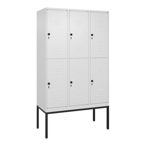 C+P Doppelstock-Spind Classic PLUS, Gestell, 3 Abteile, 2120x1200x500mm, 9016/90 Verschluss Sicherheits-Drehriegel Front RAL 9016 Verkehrsweiß