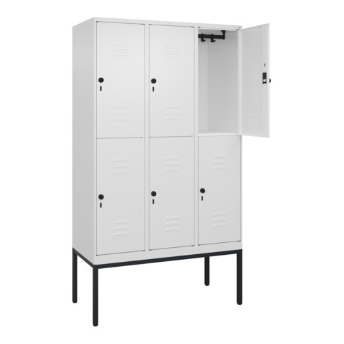 C+P Doppelstock-Spind Classic PLUS, Gestell, 3 Abteile, 2120x1200x500mm, 9016/90 Verschluss Sicherheits-Drehriegel Front RAL 9016 Verkehrsweiß