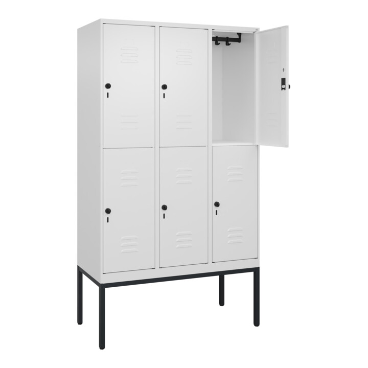C+P Doppelstock-Spind Classic PLUS, Gestell, 3 Abteile, 2120x1200x500mm, 9016/90 Verschluss Sicherheits-Drehriegel Front RAL 9016 Verkehrsweiß