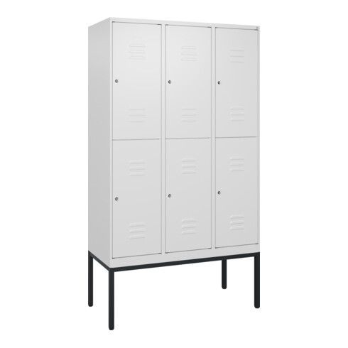 C+P Doppelstock-Spind Classic PLUS, Gestell, 3 Abteile, 2120x1200x500mm, 9016/90 Verschluss Zylinderschloss Front RAL 9016 Verkehrsweiß