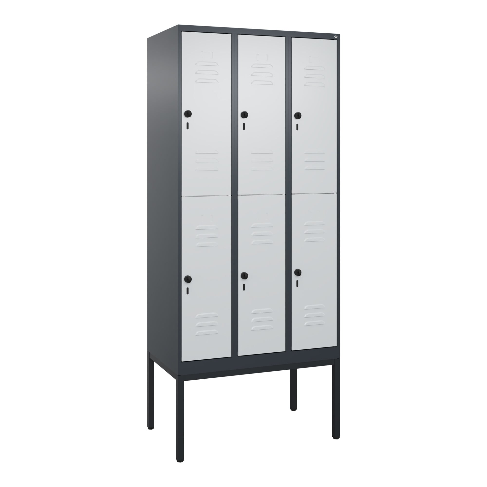 C+P Doppelstock-Spind Classic PLUS, Gestell, 3 Abteile, 2120x900x500mm, 7016/703 Verschluss Sicherheits-Drehriegel Front RAL 7035 Lichtgrau ; C + P Mö
