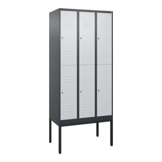 C+P Doppelstock-Spind Classic PLUS, Gestell, 3 Abteile, 2120x900x500mm, 7016/703 Verschluss Zylinderschloss Front RAL 7035 Lichtgrau