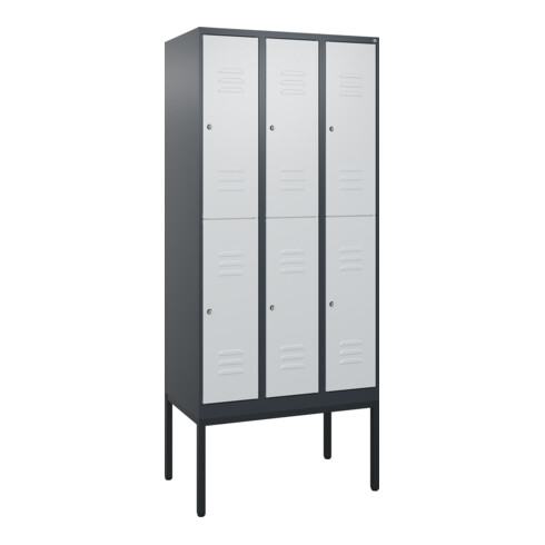 C+P Doppelstock-Spind Classic PLUS, Gestell, 3 Abteile, 2120x900x500mm, 7016/703 Verschluss Zylinderschloss Front RAL 7035 Lichtgrau