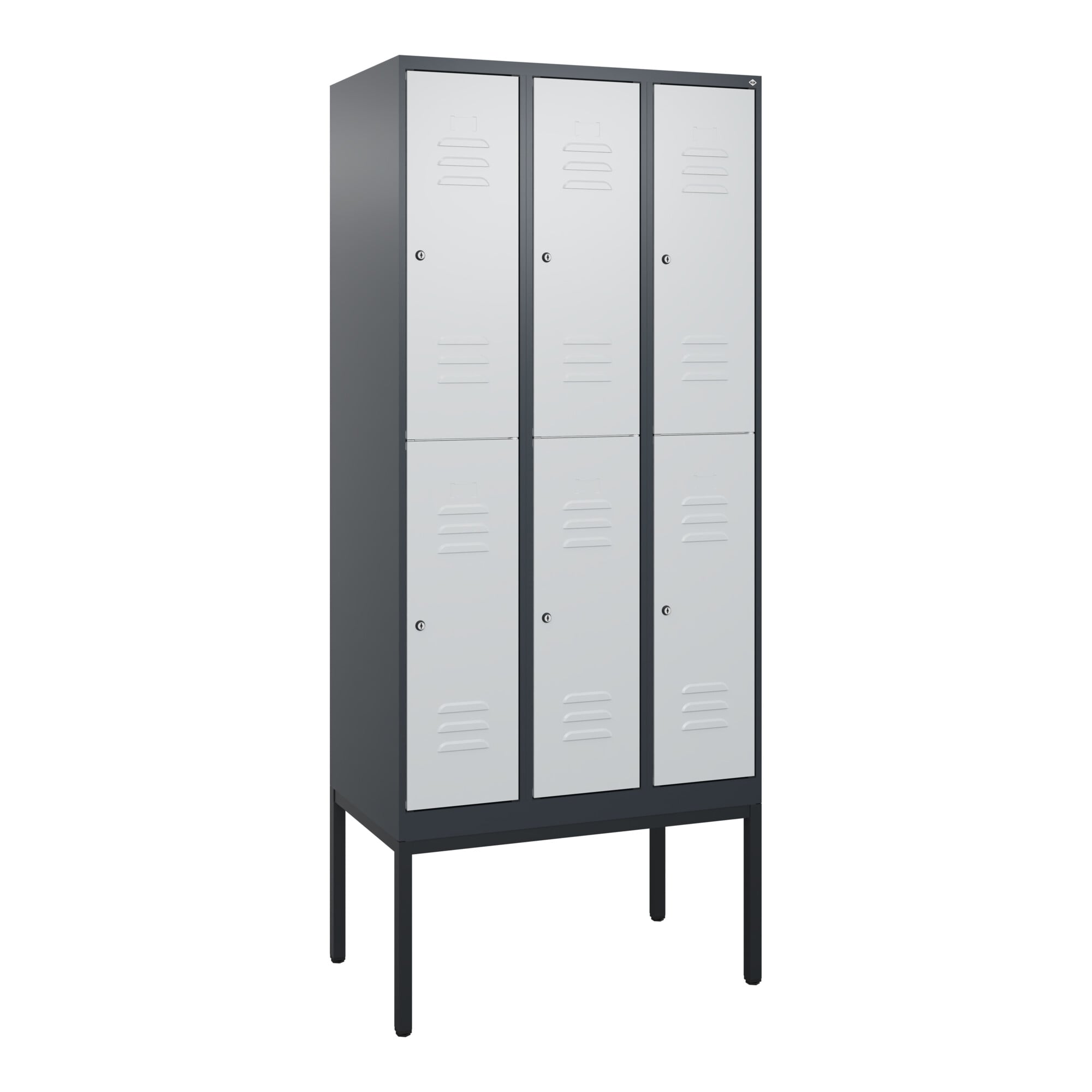 C+P Doppelstock-Spind Classic PLUS, Gestell, 3 Abteile, 2120x900x500mm, 7016/703 Verschluss Zylinderschloss Front RAL 7035 Lichtgrau ; C + P Möbelsyst