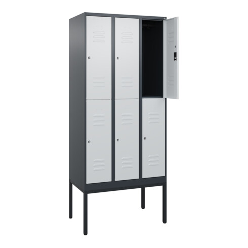 C+P Doppelstock-Spind Classic PLUS, Gestell, 3 Abteile, 2120x900x500mm, 7016/703 Verschluss Zylinderschloss Front RAL 7035 Lichtgrau