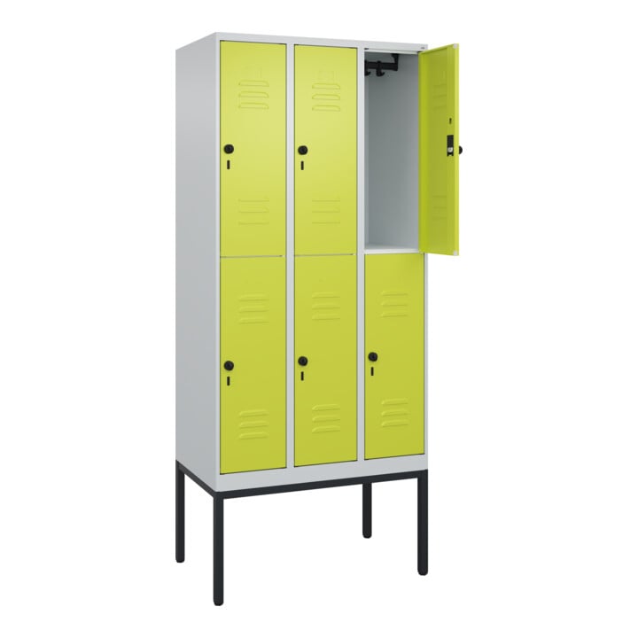 C+P Doppelstock-Spind Classic PLUS, Gestell, 3 Abteile, 2120x900x500mm, 7035/002 Verschluss Sicherheits-Drehriegel Front 1108060 RDS Viridingrün