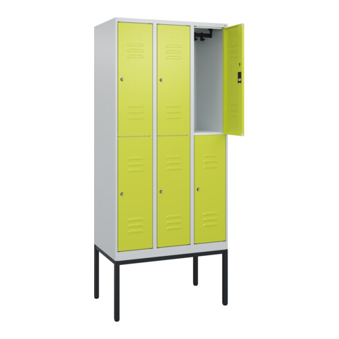 C+P Doppelstock-Spind Classic PLUS, Gestell, 3 Abteile, 2120x900x500mm, 7035/002 Verschluss Zylinderschloss Front 1108060 RDS Viridingrün