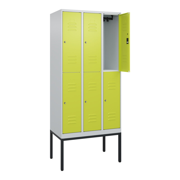 C+P Doppelstock-Spind Classic PLUS, Gestell, 3 Abteile, 2120x900x500mm, 7035/002 Verschluss Zylinderschloss Front 1108060 RDS Viridingrün