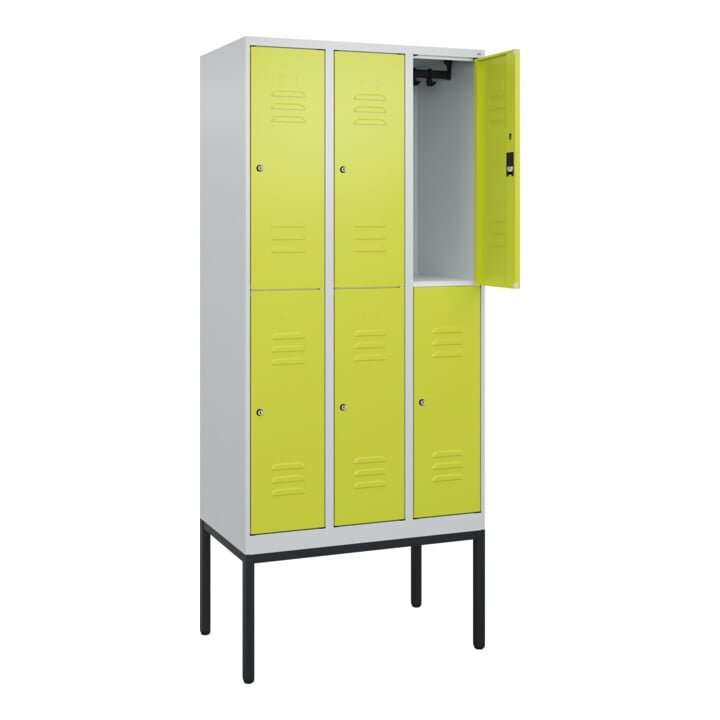 C+P Doppelstock-Spind Classic PLUS, Gestell, 3 Abteile, 2120x900x500mm, 7035/002 Verschluss Zylinderschloss Front 1108060 RDS Viridingrün