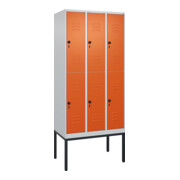 C+P Doppelstock-Spind Classic PLUS, Gestell, 3 Abteile, 2120x900x500mm, 7035/200 Verschluss Sicherheits-Drehriegel Front RAL 2004 Reinorange