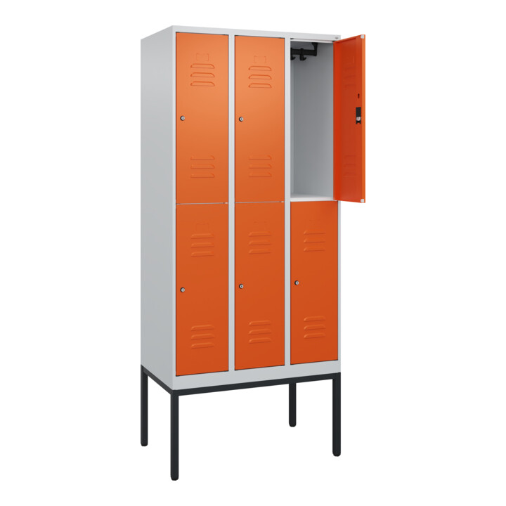 C+P Doppelstock-Spind Classic PLUS, Gestell, 3 Abteile, 2120x900x500mm, 7035/200 Verschluss Zylinderschloss Front RAL 2004 Reinorange