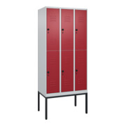 C+P Doppelstock-Spind Classic PLUS, Gestell, 3 Abteile, 2120x900x500mm, 7035/300 Verschluss Sicherheits-Drehriegel Front RAL 3003 Rubinrot