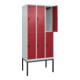 C+P Doppelstock-Spind Classic PLUS, Gestell, 3 Abteile, 2120x900x500mm, 7035/300 Verschluss Sicherheits-Drehriegel Front RAL 3003 Rubinrot