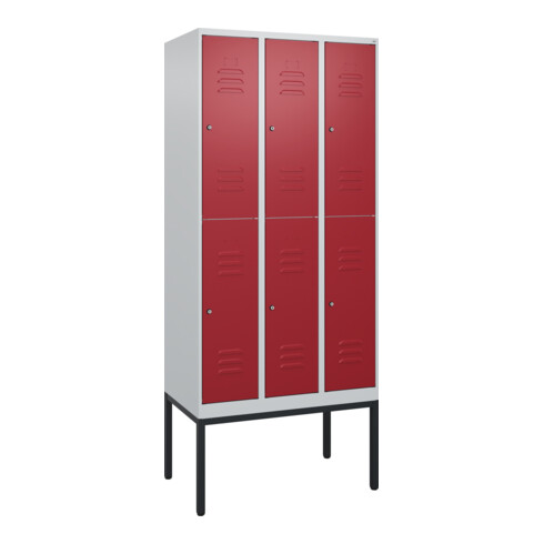 C+P Doppelstock-Spind Classic PLUS, Gestell, 3 Abteile, 2120x900x500mm, 7035/300 Verschluss Zylinderschloss Front RAL 3003 Rubinrot
