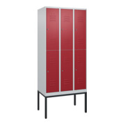 C+P Doppelstock-Spind Classic PLUS, Gestell, 3 Abteile, 2120x900x500mm, 7035/300 Verschluss Zylinderschloss Front RAL 3003 Rubinrot