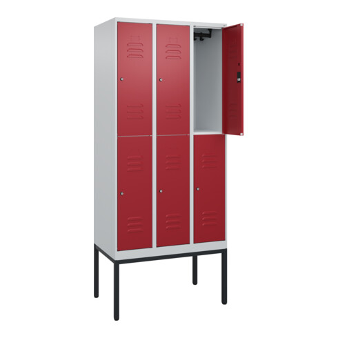 C+P Doppelstock-Spind Classic PLUS, Gestell, 3 Abteile, 2120x900x500mm, 7035/300 Verschluss Zylinderschloss Front RAL 3003 Rubinrot