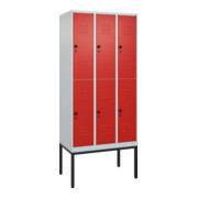 C+P Doppelstock-Spind Classic PLUS, Gestell, 3 Abteile, 2120x900x500mm, 7035/302 Verschluss Sicherheits-Drehriegel Front RAL 3020 Verkehrsrot