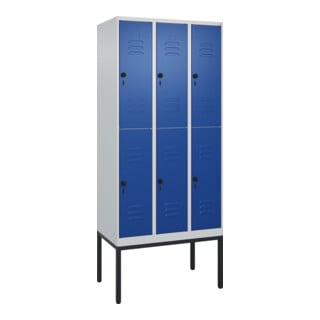C+P Doppelstock-Spind Classic PLUS, Gestell, 3 Abteile, 2120x900x500mm, 7035/501 Verschluss Sicherheits-Drehriegel Front RAL 5010 Enzianblau