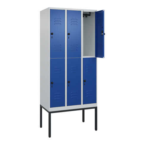 C+P Doppelstock-Spind Classic PLUS, Gestell, 3 Abteile, 2120x900x500mm, 7035/501 Verschluss Sicherheits-Drehriegel Front RAL 5010 Enzianblau