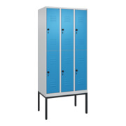 C+P Doppelstock-Spind Classic PLUS, Gestell, 3 Abteile, 2120x900x500mm, 7035/501 Verschluss Sicherheits-Drehriegel Front RAL 5012 Lichtblau