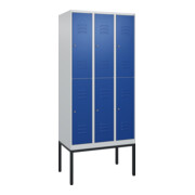 C+P Doppelstock-Spind Classic PLUS, Gestell, 3 Abteile, 2120x900x500mm, 7035/501 Verschluss Zylinderschloss Front RAL 5010 Enzianblau