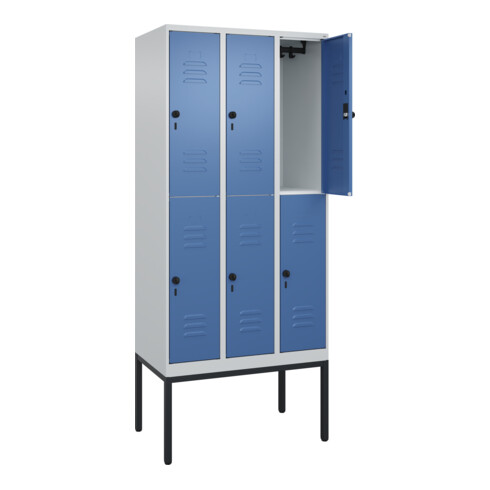 C+P Doppelstock-Spind Classic PLUS, Gestell, 3 Abteile, 2120x900x500mm, 7035/502 Verschluss Sicherheits-Drehriegel Front RAL 5023 Fernblau