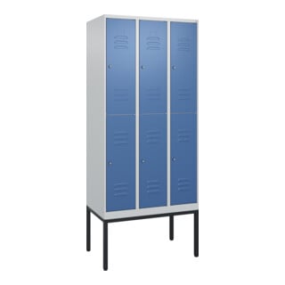 C+P Doppelstock-Spind Classic PLUS, Gestell, 3 Abteile, 2120x900x500mm, 7035/502 Verschluss Zylinderschloss Front RAL 5023 Fernblau