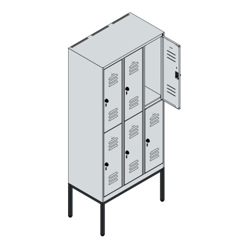 C+P Doppelstock-Spind Classic PLUS, Gestell, 3 Abteile, 2120x900x500mm, 7035/601 Verschluss Zylinderschloss Front RAL 6011 Resedagrün