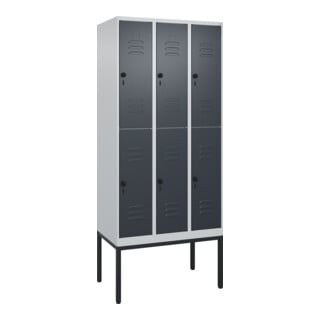 C+P Doppelstock-Spind Classic PLUS, Gestell, 3 Abteile, 2120x900x500mm, 7035/701 Verschluss Sicherheits-Drehriegel Front RAL 7016 Anthrazitgrau