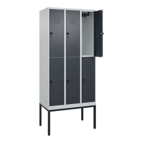 C+P Doppelstock-Spind Classic PLUS, Gestell, 3 Abteile, 2120x900x500mm, 7035/701 Verschluss Sicherheits-Drehriegel Front RAL 7016 Anthrazitgrau