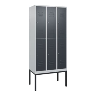 C+P Doppelstock-Spind Classic PLUS, Gestell, 3 Abteile, 2120x900x500mm, 7035/701 Verschluss Zylinderschloss Front RAL 7016 Anthrazitgrau