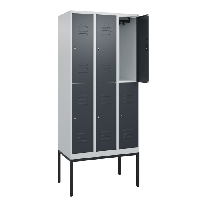 C+P Doppelstock-Spind Classic PLUS, Gestell, 3 Abteile, 2120x900x500mm, 7035/701 Verschluss Zylinderschloss Front RAL 7016 Anthrazitgrau