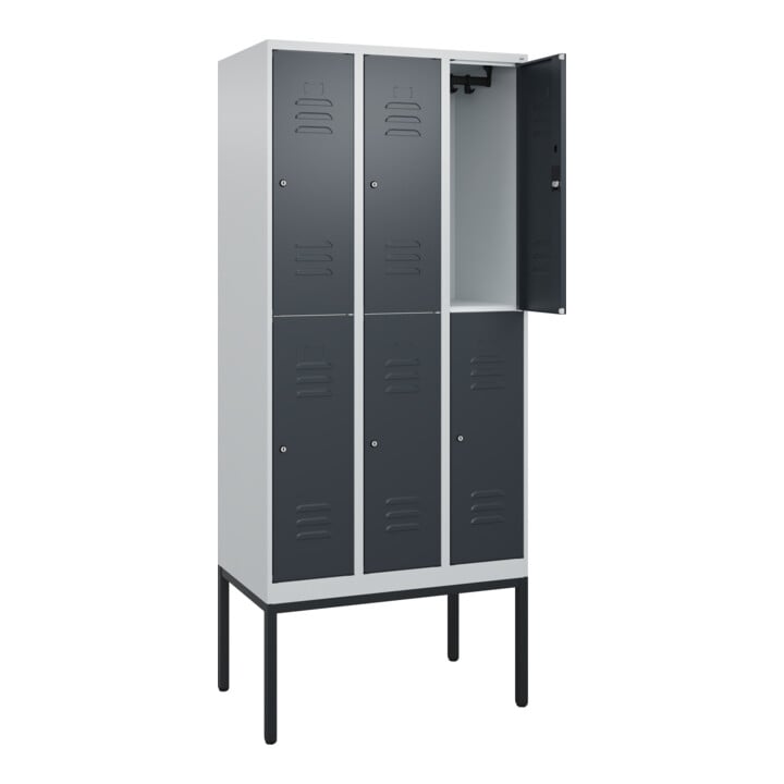 C+P Doppelstock-Spind Classic PLUS, Gestell, 3 Abteile, 2120x900x500mm, 7035/701 Verschluss Zylinderschloss Front RAL 7016 Anthrazitgrau