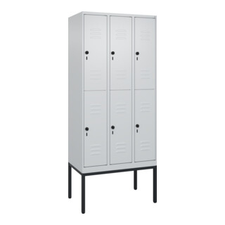 C+P Doppelstock-Spind Classic PLUS, Gestell, 3 Abteile, 2120x900x500mm, 7035/703 Verschluss Sicherheits-Drehriegel Front RAL 7035 Lichtgrau