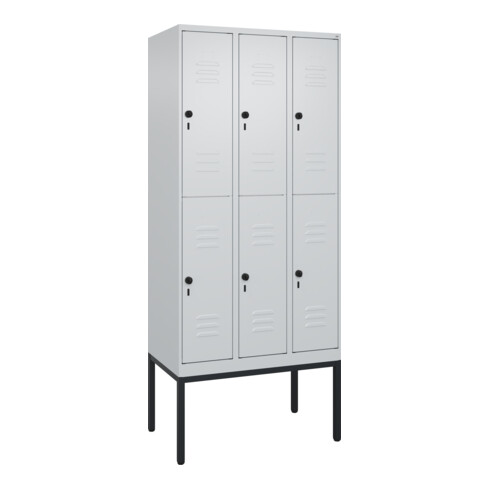 C+P Doppelstock-Spind Classic PLUS, Gestell, 3 Abteile, 2120x900x500mm, 7035/703 Verschluss Sicherheits-Drehriegel Front RAL 7035 Lichtgrau