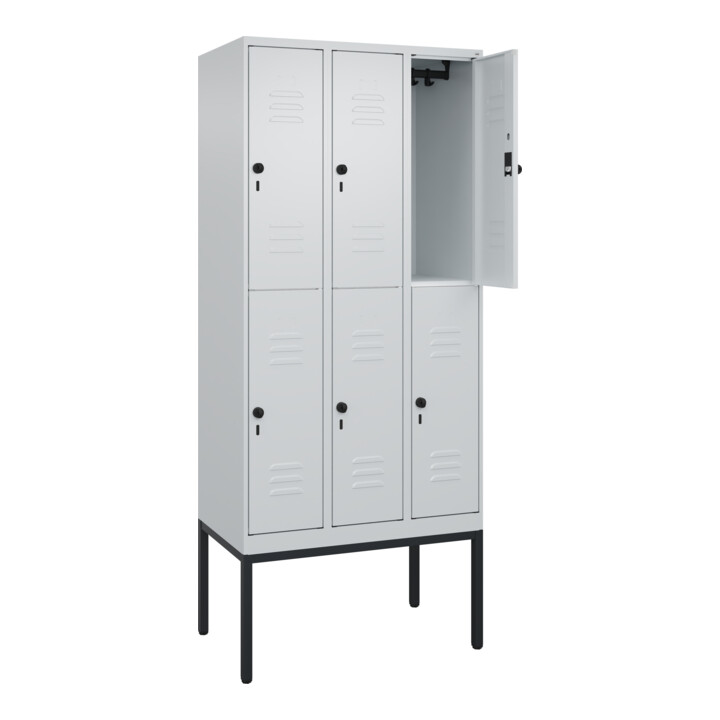 C+P Doppelstock-Spind Classic PLUS, Gestell, 3 Abteile, 2120x900x500mm, 7035/703 Verschluss Sicherheits-Drehriegel Front RAL 7035 Lichtgrau