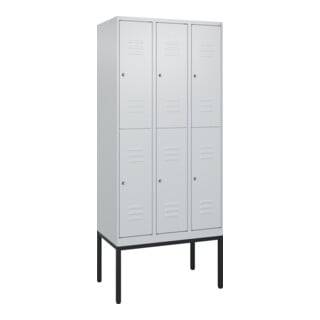 C+P Doppelstock-Spind Classic PLUS, Gestell, 3 Abteile, 2120x900x500mm, 7035/703 Verschluss Zylinderschloss Front RAL 7035 Lichtgrau