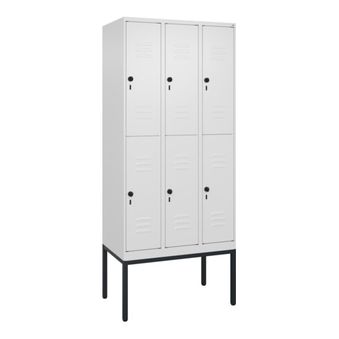 C+P Doppelstock-Spind Classic PLUS, Gestell, 3 Abteile, 2120x900x500mm, 9016/901 Verschluss Sicherheits-Drehriegel Front RAL 9016 Verkehrsweiß