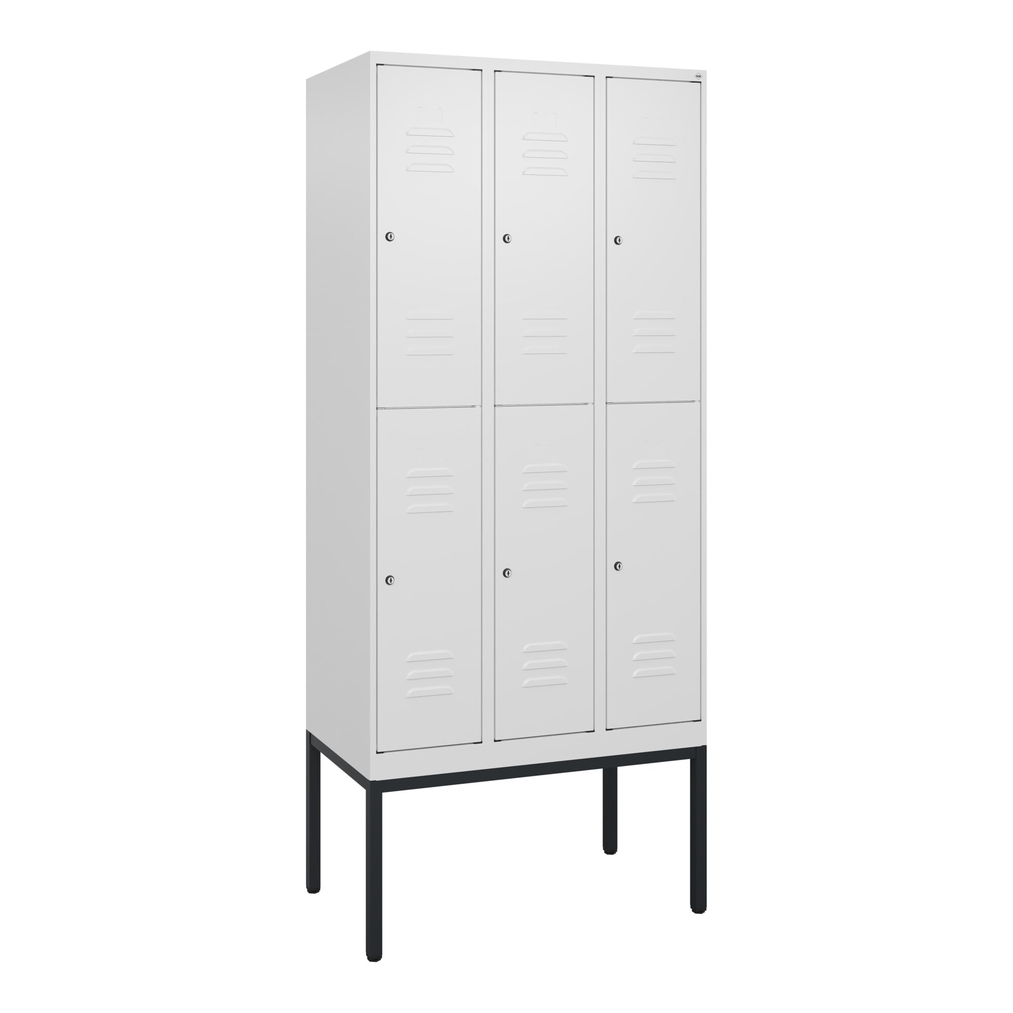 C+P Doppelstock-Spind Classic PLUS, Gestell, 3 Abteile, 2120x900x500mm, 9016/901 Verschluss Zylinderschloss Front RAL 9016 Verkehrsweiß ; C + P Möbels